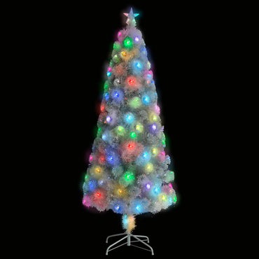 vidaXL Künstlicher Weihnachtsbaum mit Beleuchtung Weiß 210cm Glasfaser