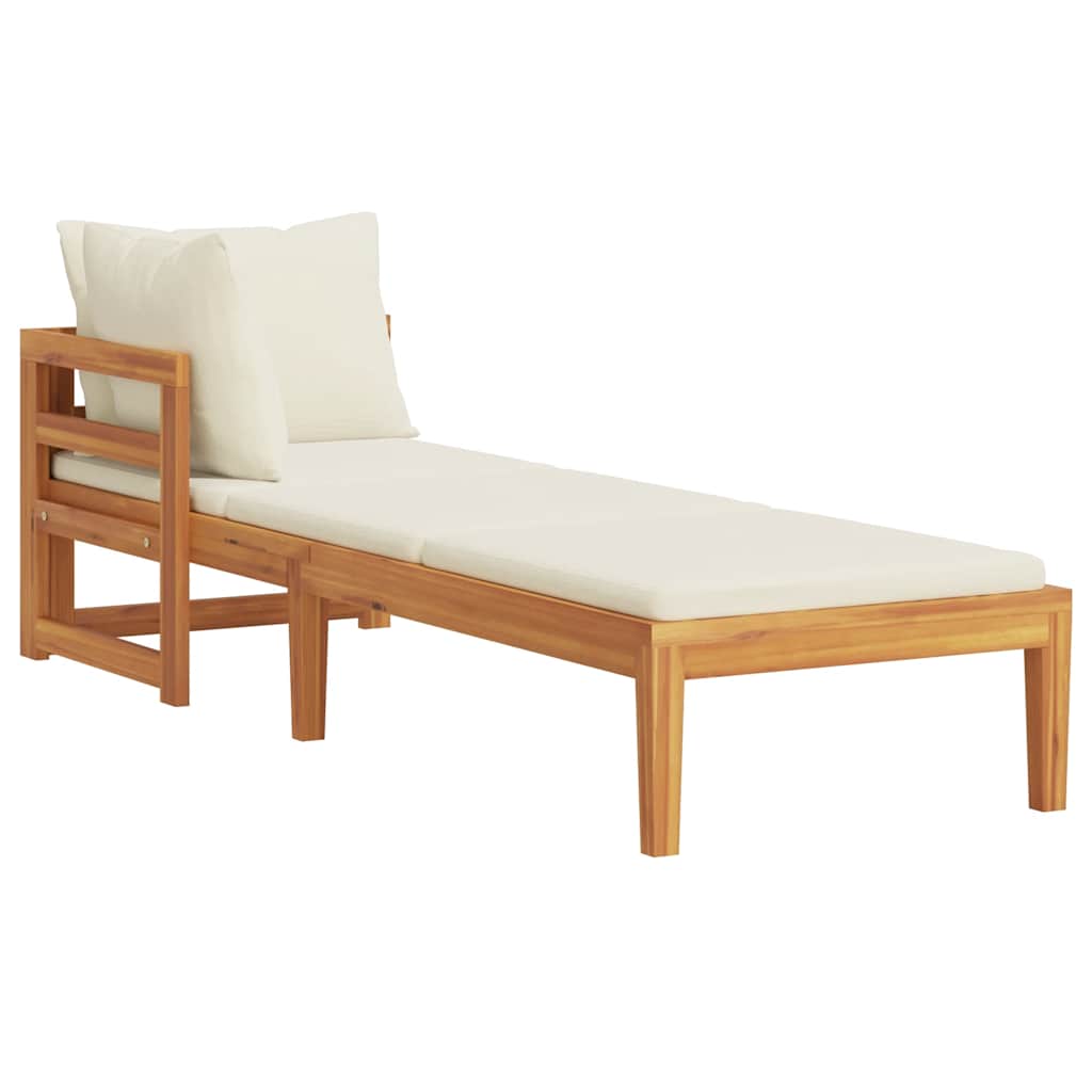 vidaXL Chaise longue à 1 accoudoir Crème Bois d'acacia massif