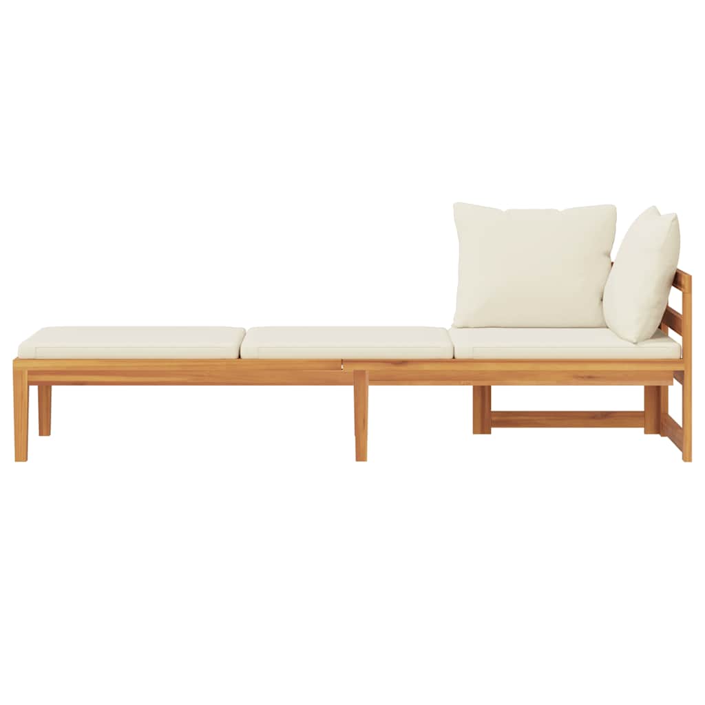 vidaXL Chaise longue à 1 accoudoir Crème Bois d'acacia massif