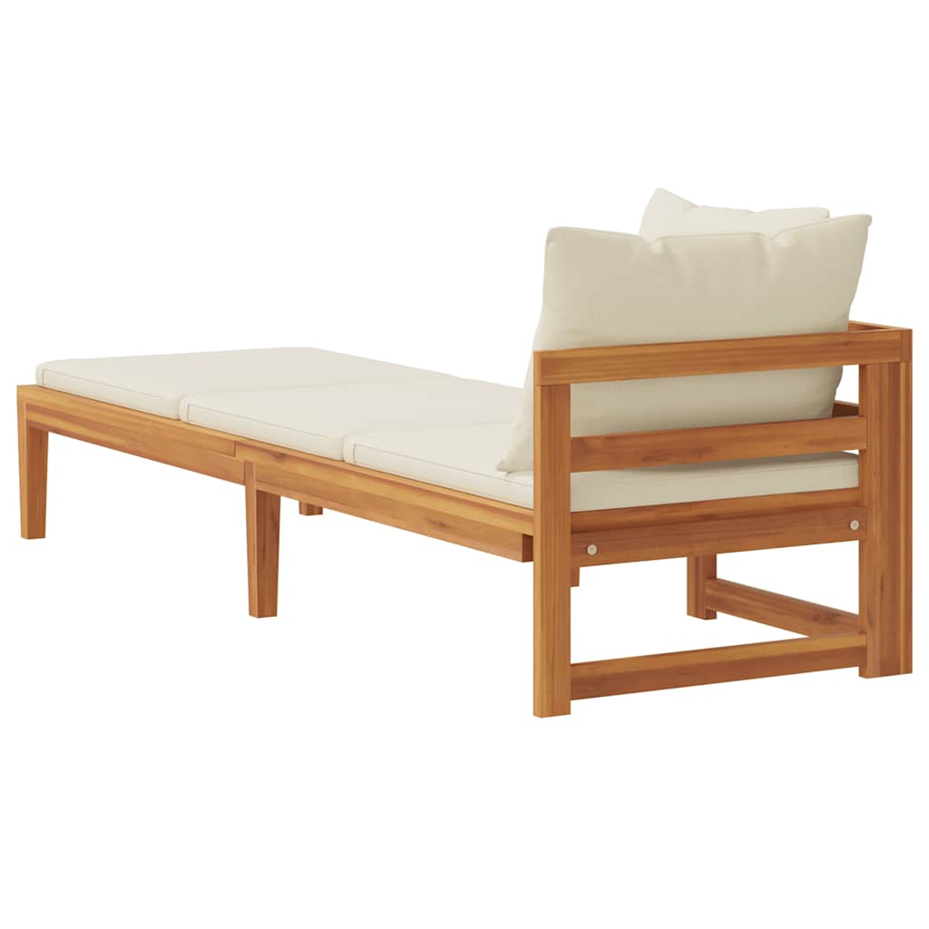 vidaXL Chaise longue à 1 accoudoir Crème Bois d'acacia massif