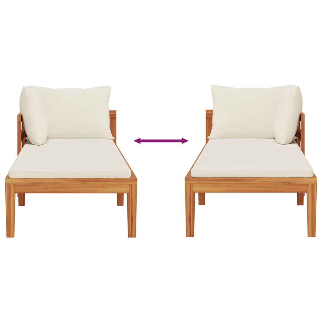 vidaXL Chaise longue à 1 accoudoir Crème Bois d'acacia massif