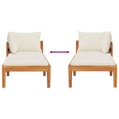 vidaXL Chaise longue à 1 accoudoir Crème Bois d'acacia massif