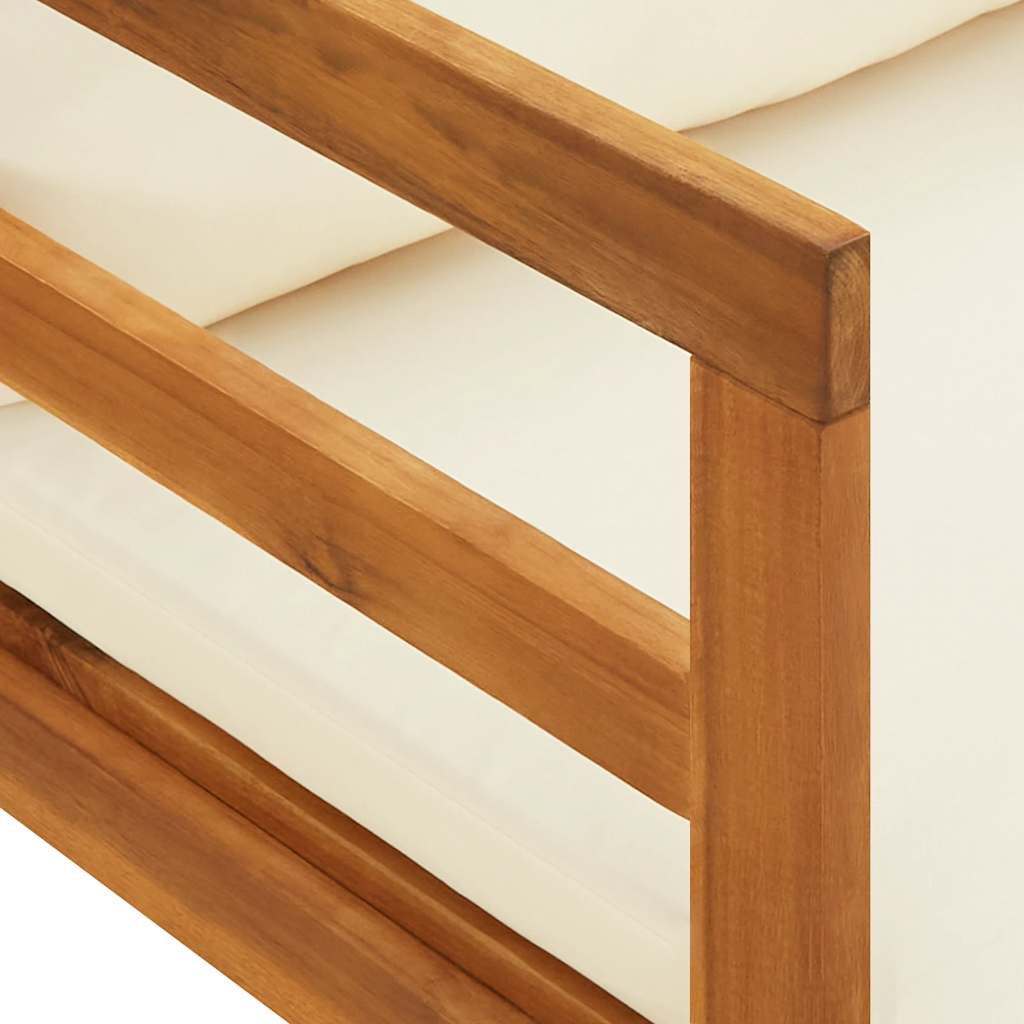 vidaXL Chaise longue à 1 accoudoir Crème Bois d'acacia massif