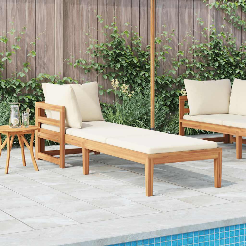 vidaXL Chaise longue à 1 accoudoir Crème Bois d'acacia massif