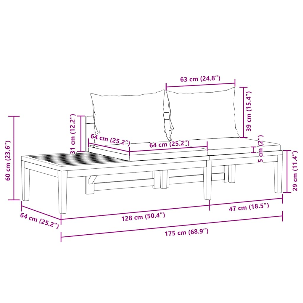 vidaXL Banc de jardin avec table et coussins blanc crème Bois d'acacia massif