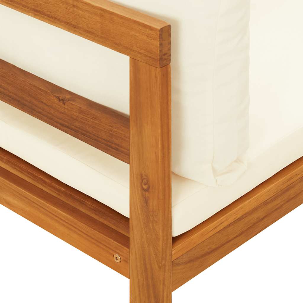 vidaXL Canapé d'angle avec coussins crème bois d'acacia massif
