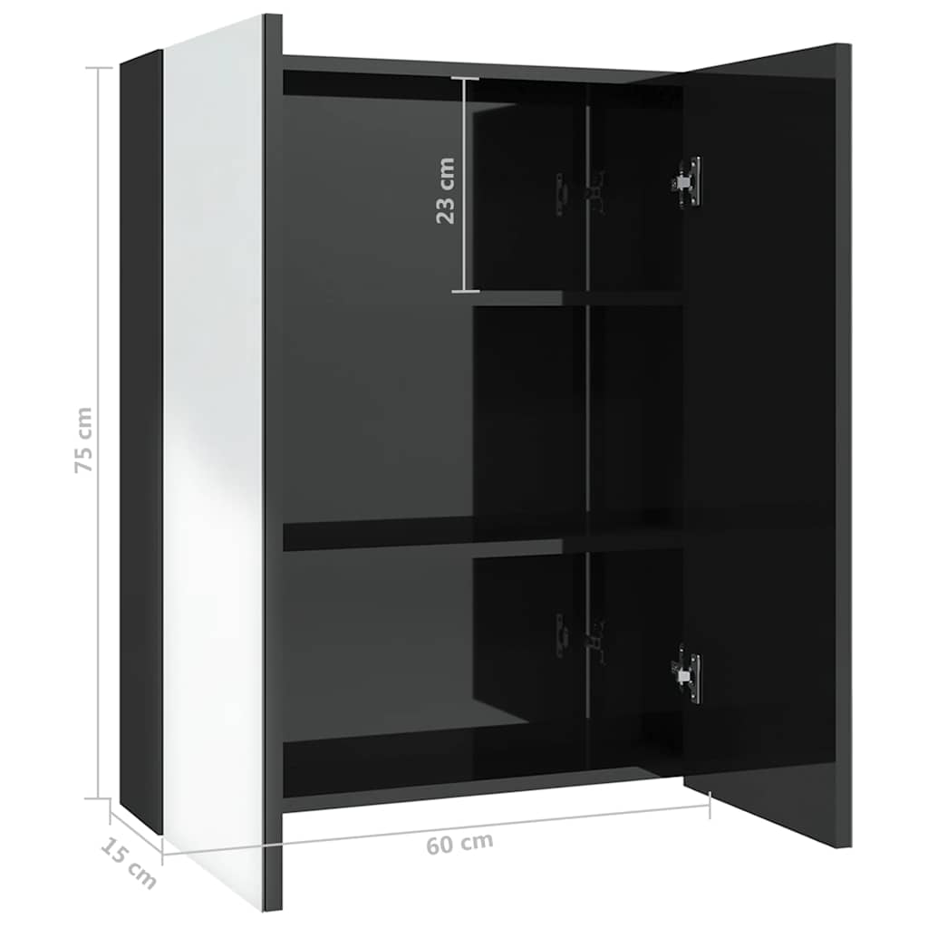 vidaXL Armoire de toilette à miroir 60x15x75 cm MDF Noir brillant