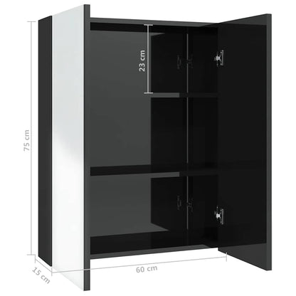 vidaXL Armoire de toilette à miroir 60x15x75 cm MDF Noir brillant