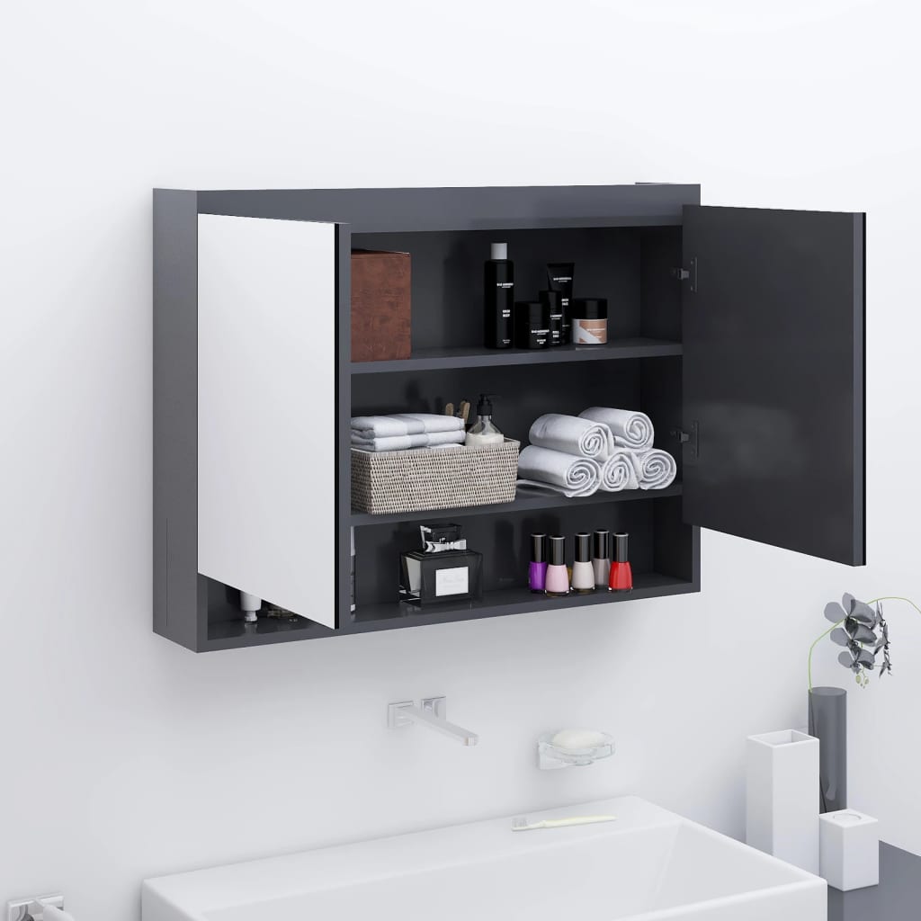 vidaXL Armoire de toilette à miroir 80x15x60 cm MDF Gris