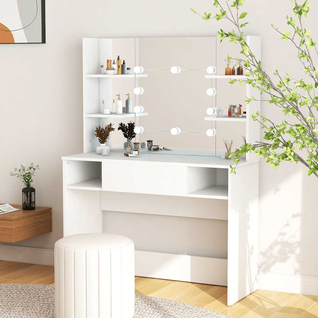 Schminktisch mit LED-Beleuchtung 100x40x135 cm MDF Weiß