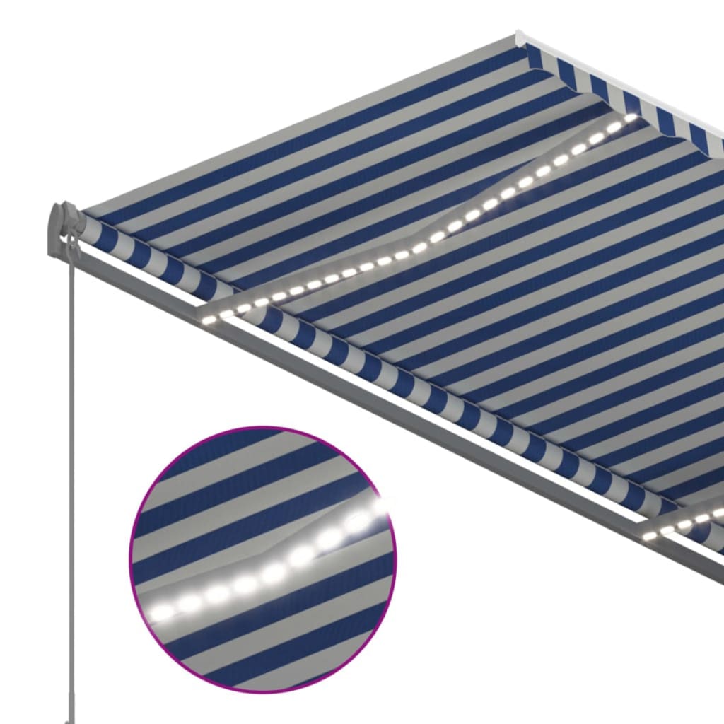 vidaXL Markise Manuell Einziehbar mit LED 350x250 cm Blau und Weiß