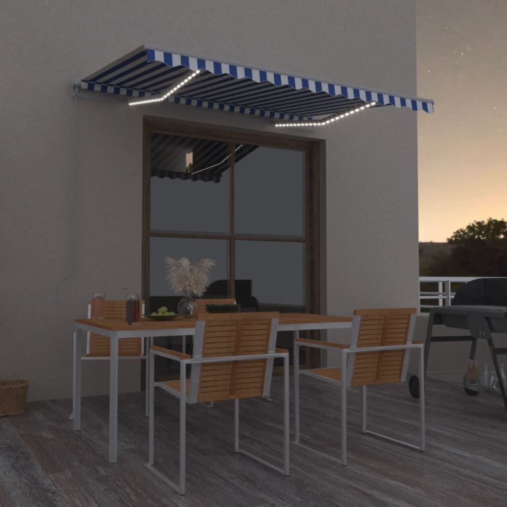 vidaXL Markise Manuell Einziehbar mit LED 350x250 cm Blau und Weiß