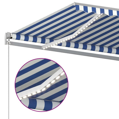 vidaXL Markise Manuell Einziehbar mit LED 450x300 cm Blau und Weiß