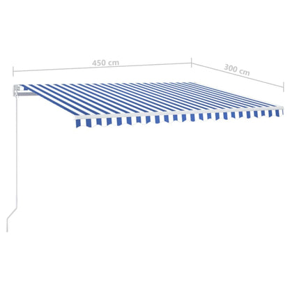 vidaXL Markise Manuell Einziehbar mit LED 450x300 cm Blau und Weiß