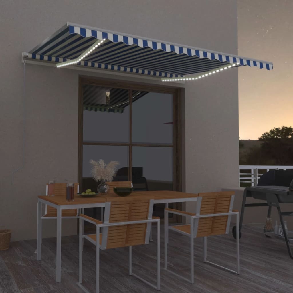 vidaXL Markise Manuell Einziehbar mit LED 450x300 cm Blau und Weiß