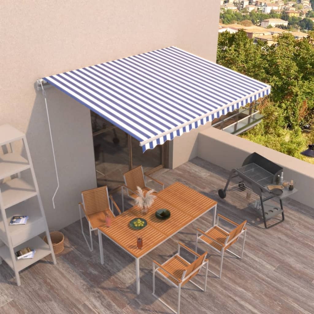 vidaXL Markise Automatisch Einziehbar 450x300 cm Blau und Weiß