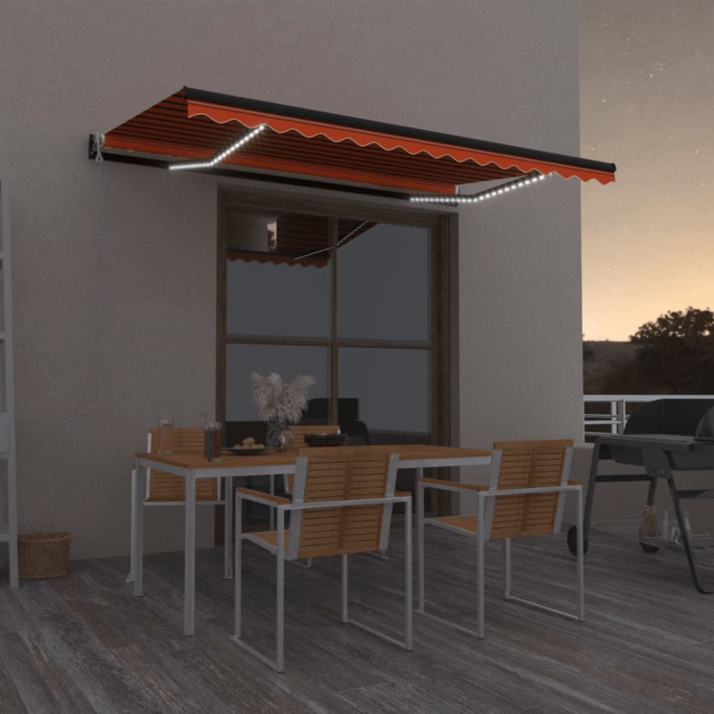 vidaXL Store banne automatique avec LED et capteur de vent 450x350 Orange/Marron