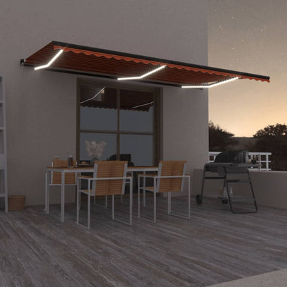 vidaXL Markise Manuell Einziehbar mit LED 600x350 cm Orange & Braun