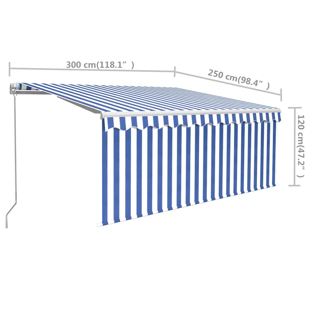 vidaXL Markise Manuell Einziehbar mit Rollo 3x2,5 m Blau und Weiß