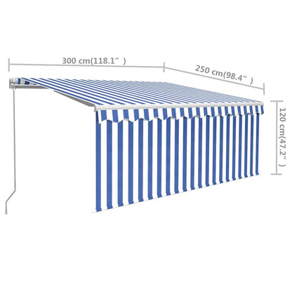 vidaXL Markise Manuell Einziehbar mit Rollo 3x2,5 m Blau und Weiß