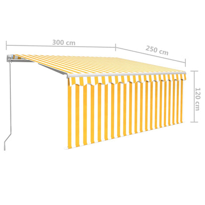 vidaXL Auvent manuel rétractable avec store enrouleur et LED 3x2,5 m Jaune et Blanc