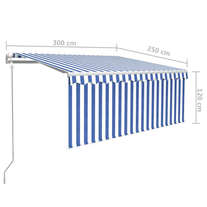 vidaXL Markise Automatisch Einziehbar mit Volant 3x2,5 m Blau und Weiß