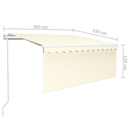 vidaXL Store banne automatique avec store latéral, LED et capteur de vent 3x2,5 m Crème