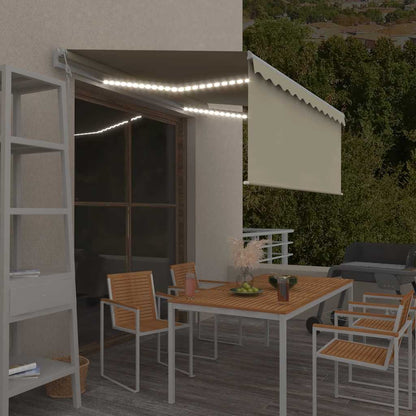 vidaXL Store banne automatique avec store latéral, LED et capteur de vent 3x2,5 m Crème
