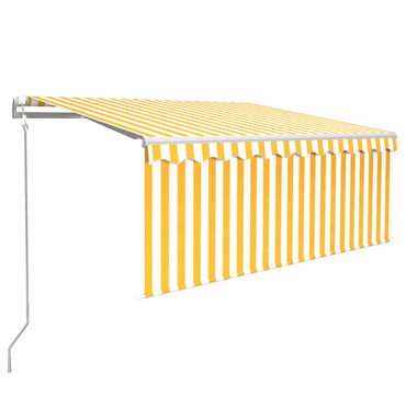 vidaXL Store banne automatique avec lambrequin et LED, capteur de vent 3x2,5 m jaune et blanc