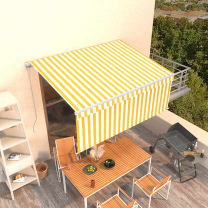 vidaXL Auvent manuel rétractable avec store 3,5x2,5 m Jaune et blanc