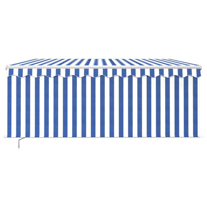 vidaXL Auvent manuel rétractable avec LED et store 3,5x2,5m bleu et blanc