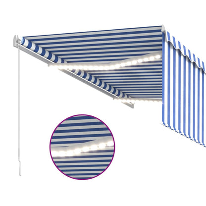 vidaXL Auvent manuel rétractable avec LED et store 3,5x2,5m bleu et blanc