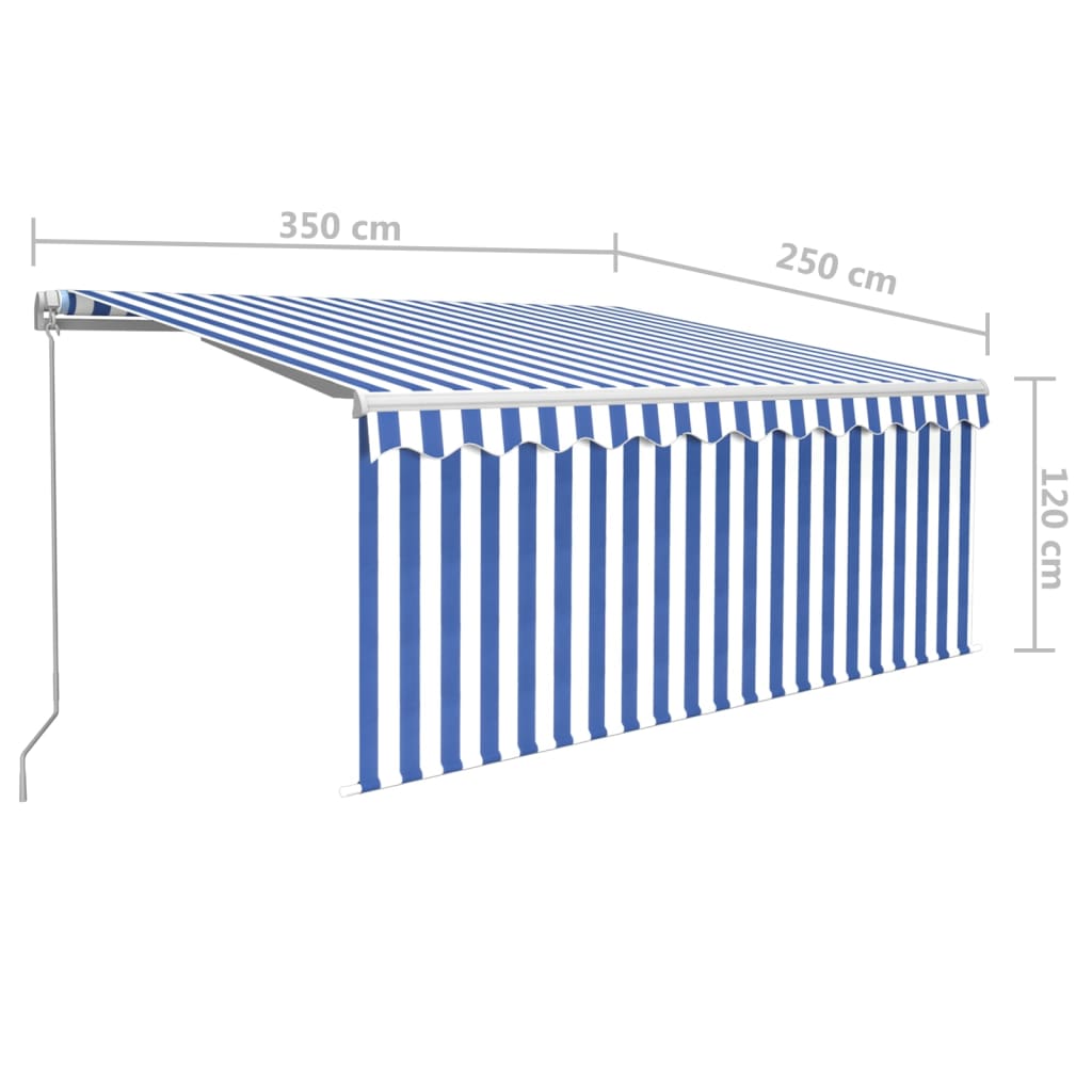 vidaXL Auvent manuel rétractable avec LED et store 3,5x2,5m bleu et blanc