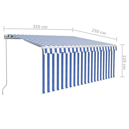 vidaXL Auvent manuel rétractable avec LED et store 3,5x2,5m bleu et blanc