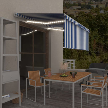 vidaXL Auvent manuel rétractable avec LED et store 3,5x2,5m bleu et blanc