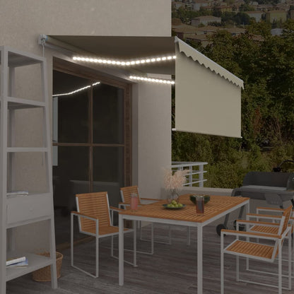 vidaXL Auvent manuel rétractable avec store enrouleur et LED 3,5x2,5 m Crème