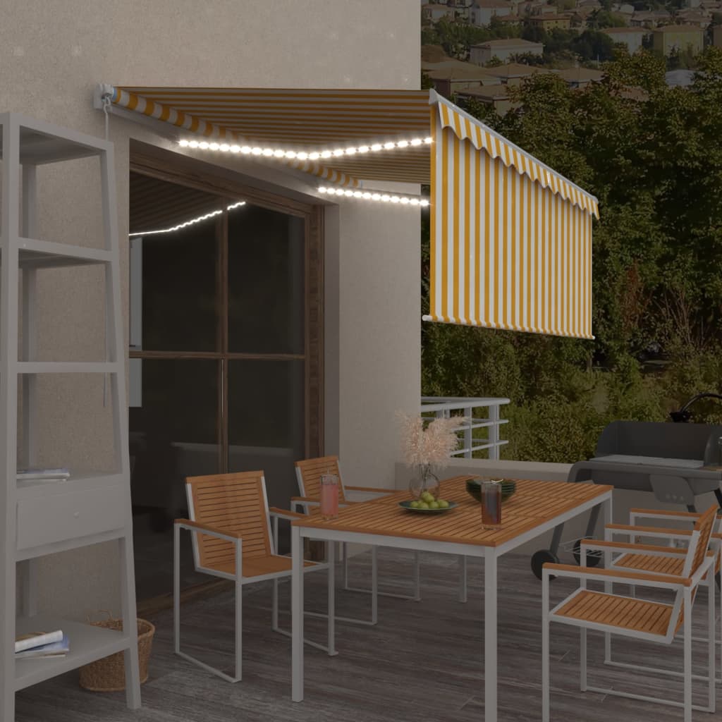 vidaXL Store banne manuel enroulable avec auvent et LED 3,5 x 2,5 m Jaune et blanc