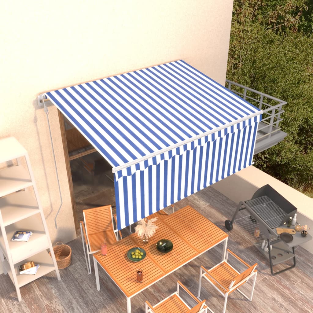 vidaXL Store Banne Motorisé avec Lambrequin 3,5x2,5 m Bleu et Blanc