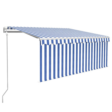 vidaXL Auvent automatique avec lambrequin, LED, capteur de vent, 3,5x2,5 m, bleu et blanc