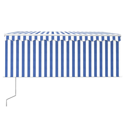 vidaXL Auvent automatique avec lambrequin, LED, capteur de vent, 3,5x2,5 m, bleu et blanc