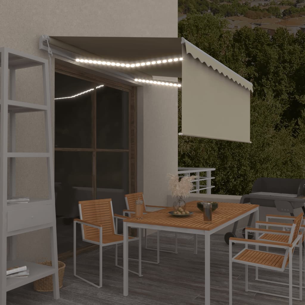 vidaXL Store banne automatique avec lambrequin LED et capteur de vent 3,5x2,5m Crème