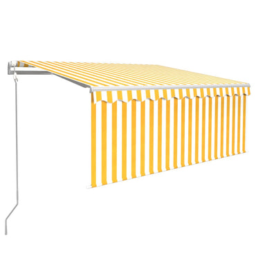 vidaXL Store banne motorisé avec store enrouleur et capteur de vent LED 3,5x2,5 m Jaune et Blanc
