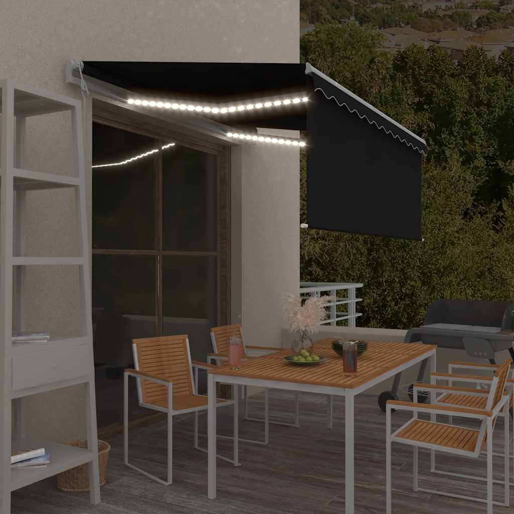 vidaXL Store Banne Automatique avec Store à LED Capteur de Vent 3,5x2,5 m Anthracite