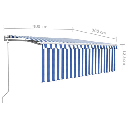 vidaXL Auvent rétractable avec lambrequin 4x3 m Bleu et blanc