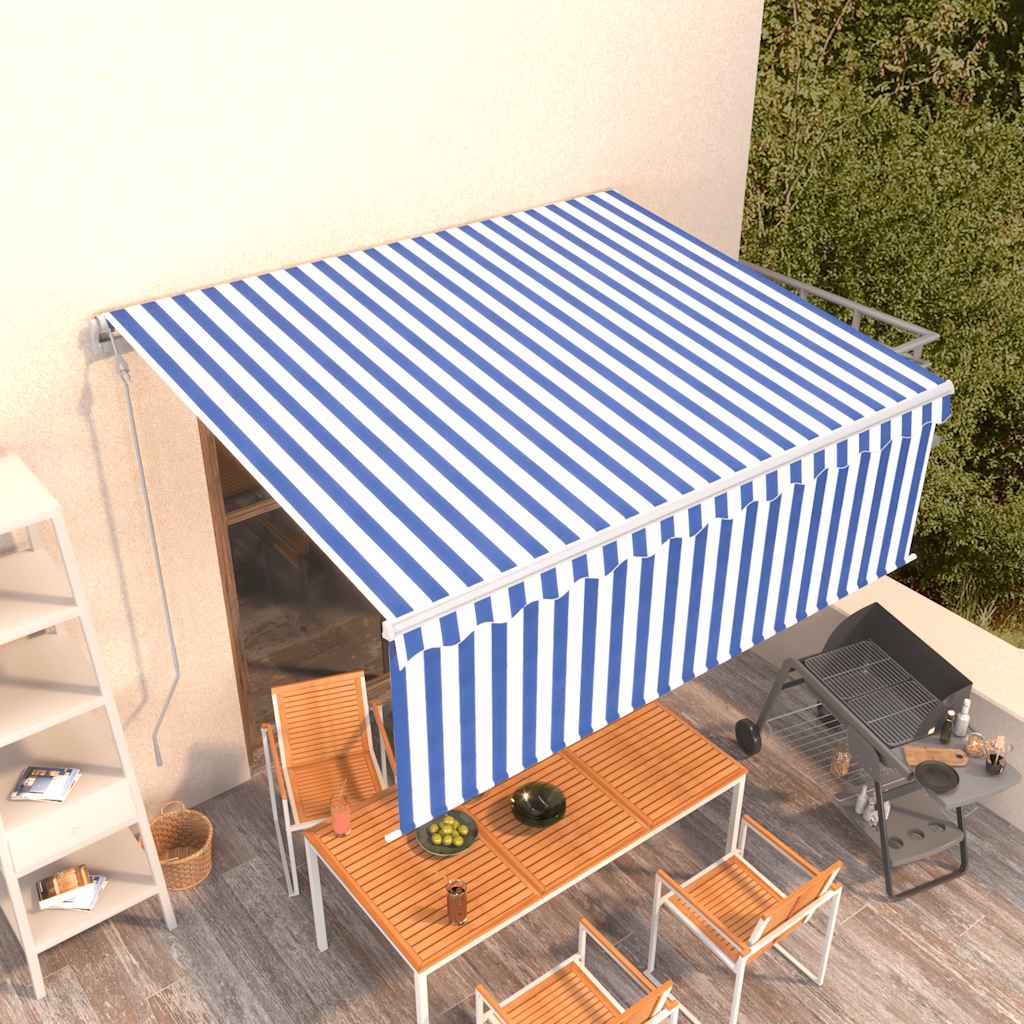 vidaXL Auvent rétractable avec lambrequin 4x3 m Bleu et blanc