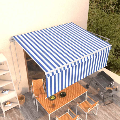 vidaXL Auvent rétractable avec lambrequin 4x3 m Bleu et blanc