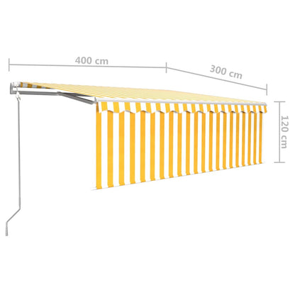 vidaXL Auvent rétractable automatique avec lambrequin 4x3 m Jaune et blanc
