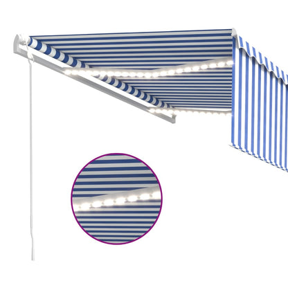 vidaXL Markise Automatisch mit Rollo LED Windsensor 4x3 m Blau & Weiß