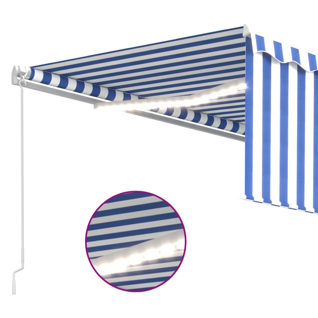 vidaXL Markise Manuell Einziehbar mit Rollo & LED 4,5x3 m Blau & Weiß