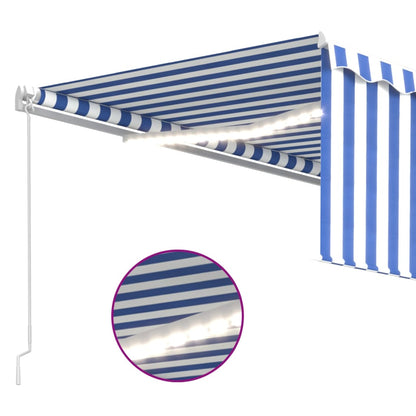 vidaXL Markise Manuell Einziehbar mit Rollo & LED 4,5x3 m Blau & Weiß
